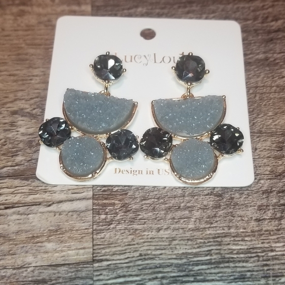 Grey Druzy Stone Drop Earrings - Picture 8 of 8
